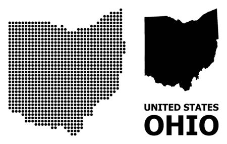 Pixel map of Ohio State composition and solid illustration. Vector map of Ohio State composition of spheric points on a white background. Abstract flat territory scheme for education purposes.のイラスト素材