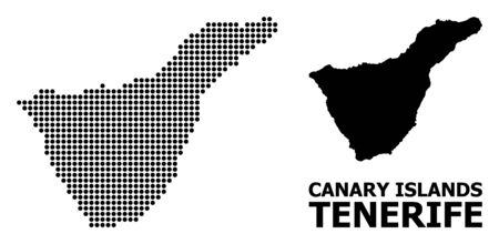 Pixel map of Tenerife Island mosaic and solid illustration. Vector map of Tenerife Island combination of sphere items on a white background. Abstract flat geographic plan for education templates.のイラスト素材
