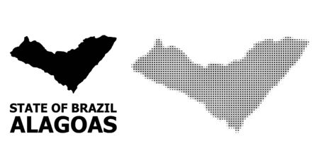 Halftone and solid map of Alagoas State collage illustration. Vector map of Alagoas State combination of x-cross elements on a white background. Abstract flat territory plan for educational templates.のイラスト素材