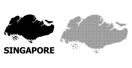 Halftone and solid map of Singapore mosaic illustration. Vector map of Singapore composition of x-cross spots on a white background. Abstract flat territory scheme for political templates.のイラスト素材
