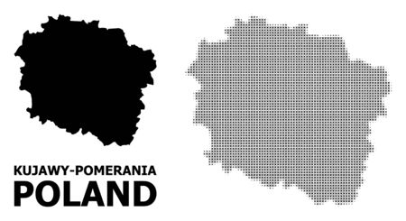 Halftone and solid map of Kujawy-Pomerania Province composition illustration. Vector map of Kujawy-Pomerania Province composition of x-cross spots on a white background.のイラスト素材
