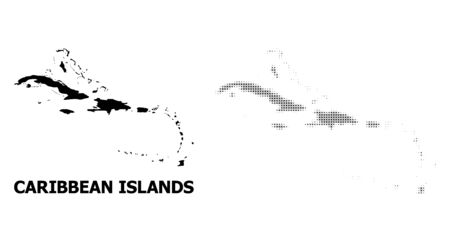 Halftone and solid map of Caribbean Islands mosaic illustration. Vector map of Caribbean Islands combination of x-cross items on a white background.のイラスト素材