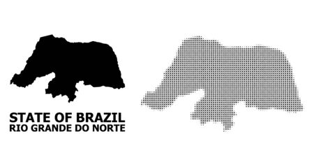 Halftone and solid map of Rio Grande do Norte State composition illustration. Vector map of Rio Grande do Norte State composition of x-cross spots on a white background.のイラスト素材