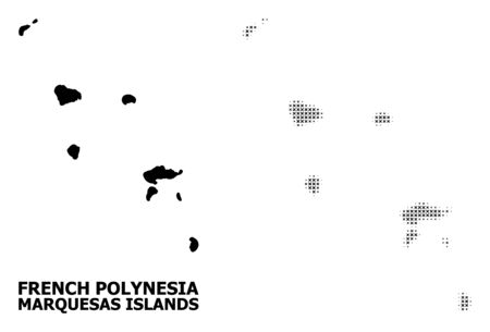 Halftone and solid map of Marquesas Islands composition illustration. Vector map of Marquesas Islands composition of x-cross items on a white background.のイラスト素材