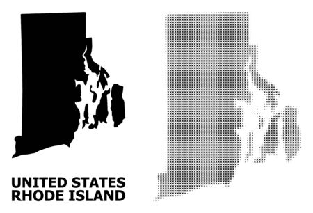 Halftone and solid map of Rhode Island State composition illustration. Vector map of Rhode Island State composition of x-cross elements on a white background.のイラスト素材