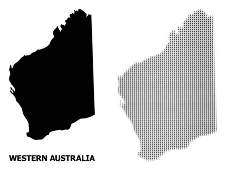 Halftone and solid map of Western Australia composition illustration. Vector map of Western Australia composition of x-cross elements on a white background.のイラスト素材