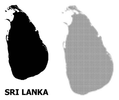 Halftone and solid map of Sri Lanka composition illustration. Vector map of Sri Lanka composition of x-cross items on a white background. Abstract flat territory scheme for political purposes.のイラスト素材