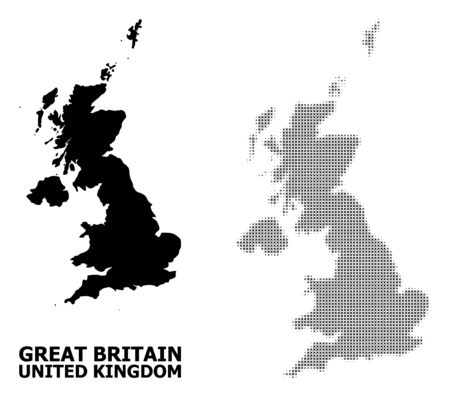 Halftone and solid map of United Kingdom composition illustration. Vector map of United Kingdom composition of x-cross spots on a white background.のイラスト素材