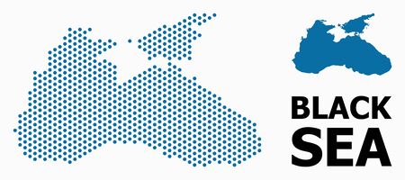 Dotted map of Black Sea composition and solid illustration. Vector map of Black Sea composition of circle pixels with honeycomb geometric order on a white background.のイラスト素材