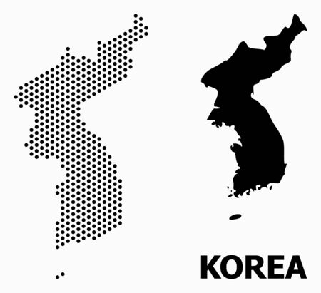 Dotted map of Korea composition and solid illustration. Vector map of Korea composition of circle items with honeycomb periodic array on a white background.の素材 [FY310128015414]