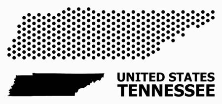 Pixel map of Tennessee State composition and solid illustration. Vector map of Tennessee State composition of circle points with honeycomb periodic order on a white background.のイラスト素材