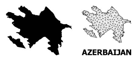 Solid and mesh vector map of Azerbaijan. Wire frame flat polygonal mesh in vector EPS format, geographic models for patriotic illustrations. Illustrations are isolated on a white background.のイラスト素材