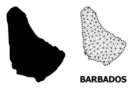 Solid and mesh vector map of Barbados. Linear carcass 2D triangular mesh in vector format, geographic models for economics illustrations. Illustrations are isolated on a white background.のイラスト素材