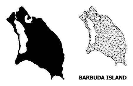 Solid and mesh vector map of Barbuda Island. Linear frame flat polygonal mesh in eps vector format, geographic templates for patriotic compositions. Illustrations are isolated on a white background.のイラスト素材