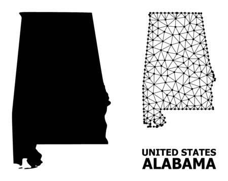 Solid and mesh vector map of Alabama State. Wire carcass 2D triangular network in eps vector format, geographic templates for educational illustrations.のイラスト素材