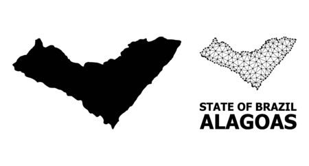 Solid and mesh vector map of Alagoas State. Wire frame flat polygonal network in eps vector format, geographic models for educational illustrations. Illustrations are isolated on a white background.のイラスト素材