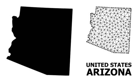 Solid and mesh vector map of Arizona State. Linear frame 2D triangular mesh in vector format, geographic templates for patriotic illustrations. Illustrations are isolated on a white background.のイラスト素材