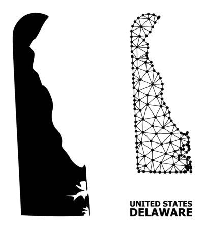 Solid and mesh vector map of Delaware State. Linear carcass 2D triangular mesh in vector format, geographic templates for economical illustrations. Illustrations are isolated on a white background.のイラスト素材