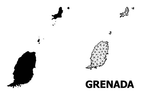 Solid and mesh vector map of Grenada Islands. Linear carcass 2D polygonal mesh in vector format, geographic models for patriotic compositions. Illustrations are isolated on a white background.のイラスト素材
