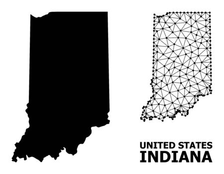 Solid and mesh vector map of Indiana State. Wire carcass 2D triangular mesh in vector , geographic models for patriotic posters. Illustrations are isolated on a white background.のイラスト素材