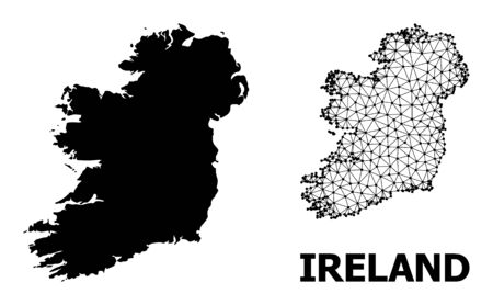 Solid and mesh vector map of Ireland Island. Wire frame flat triangular mesh in vector EPS format, geographic models for educational illustrations. Illustrations are isolated on a white background.のイラスト素材