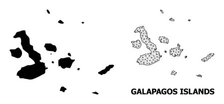 Solid and mesh vector map of Galapagos Islands. Wire frame 2D polygonal mesh in vector EPS format, geographic templates for educational illustrations. Illustrations are isolated on a white background.のイラスト素材