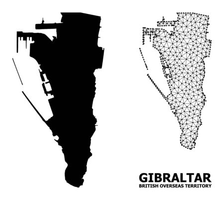 Solid and mesh vector map of Gibraltar. Linear carcass 2D polygonal mesh in  vector format, geographic templates for political illustrations. Illustrations are isolated on a white background.のイラスト素材