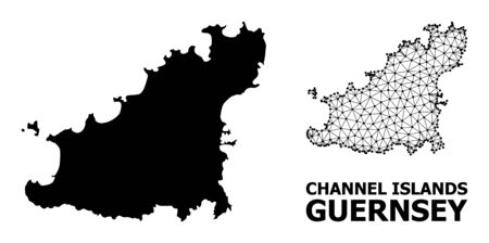 Solid and mesh vector map of Guernsey Island. Linear carcass flat triangular mesh in vector  format, geographic templates for economical illustrations.のイラスト素材