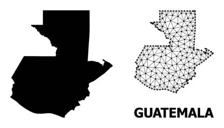 Solid and mesh vector map of Guatemala. Linear frame 2D polygonal network in vector format, geographic models for political illustrations. Illustrations are isolated on a white background.のイラスト素材