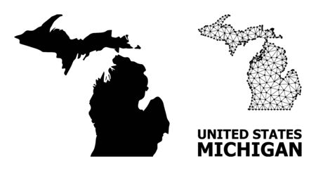 Solid and mesh vector map of Michigan State. Linear carcass 2D polygonal mesh in vector format, geographic models for political designs. Illustrations are isolated on a white background.のイラスト素材