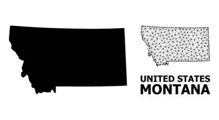Solid and mesh vector map of Montana State. Wire carcass flat triangular mesh in eps vector format, geographic templates for patriotic illustrations. Illustrations are isolated on a white background.のイラスト素材