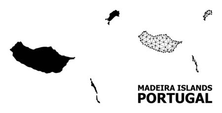Solid and mesh vector map of Madeira Islands. Linear carcass 2D polygonal mesh in vector format, geographic templates for educational illustrations. Illustrations are isolated on a white background.のイラスト素材
