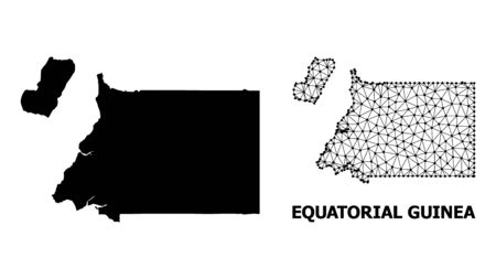 Solid and mesh vector map of Equatorial Guinea. Linear carcass flat triangular network in vector  format, geographic templates for economics illustrations.のイラスト素材