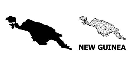 Solid and mesh vector map of New Guinea Island. Wire frame flat triangular mesh in vector format, geographic models for political illustrations. Illustrations are isolated on a white background.のイラスト素材