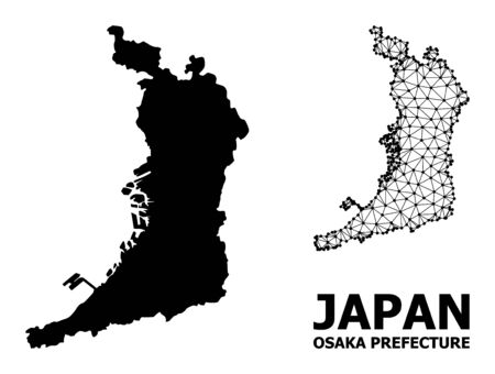 Solid and mesh vector map of Osaka Prefecture. Wire carcass 2D triangular mesh in eps vector format, geographic models for economical illustrations. Illustrations are isolated on a white background.のイラスト素材