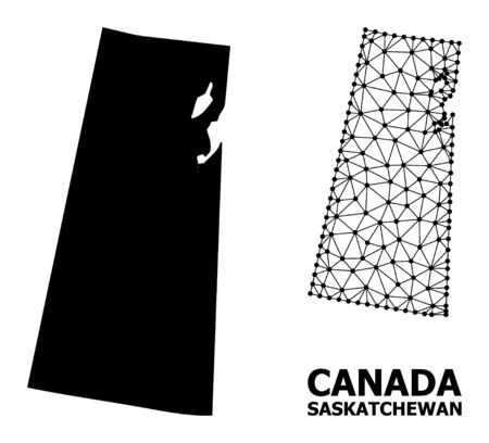 Solid and mesh vector map of Saskatchewan Province. Wire carcass 2D polygonal mesh in vector EPS format, geographic templates for economics designs. Illustrations are isolated on a white background.のイラスト素材