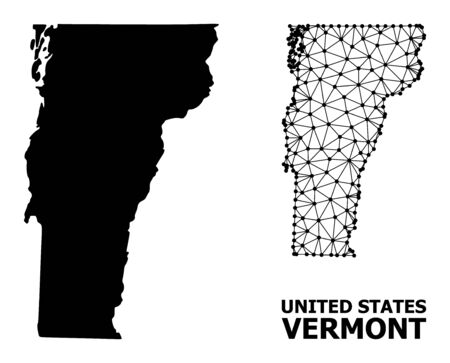 Solid and mesh vector map of Vermont State. Wire carcass 2D polygonal mesh in vector format, geographic models for political illustrations. Illustrations are isolated on a white background.のイラスト素材