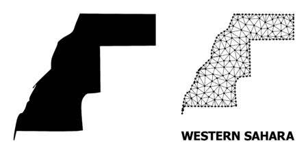 Solid and mesh vector map of Western Sahara. Linear carcass flat triangular mesh in vector format, geographic templates for patriotic illustrations. Illustrations are isolated on a white background.のイラスト素材
