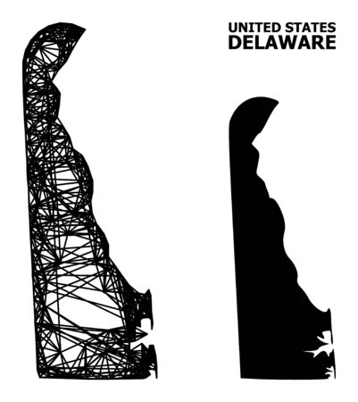 Web vector map of Delaware State. Linear frame 2D mesh in vector format, geographic model for educational purposes. map of Delaware State are isolated on a white background.のイラスト素材