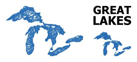 Web vector map of Great Lakes. Linear frame flat mesh in vector format, geographic template for political illustrations. map of Great Lakes are isolated on a white background.のイラスト素材