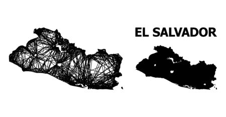 Net vector map of El Salvador. Linear carcass 2D mesh in vector format, geographic model for economical compositions. map of El Salvador are isolated on a white background.のイラスト素材