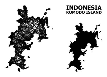 Net vector map of Komodo Island. Wire carcass 2D network in vector format, geographic model for economics compositions. map of Komodo Island are isolated on a white background.のイラスト素材