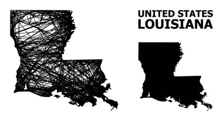 Net vector map of Louisiana State. Wire frame flat mesh in vector format, geographic model for political posters. map of Louisiana State are isolated on a white background.のイラスト素材