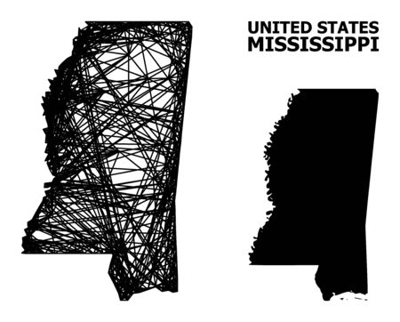 Net vector map of Mississippi State. Wire frame flat mesh in vector format, geographic model for political posters. map of Mississippi State are isolated on a white background.のイラスト素材