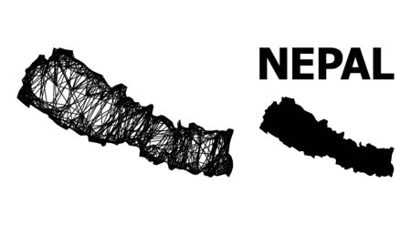 Net vector map of Nepal. Linear frame 2D network in eps vector format, geographic model for political illustrations. map of Nepal are isolated on a white background.のイラスト素材