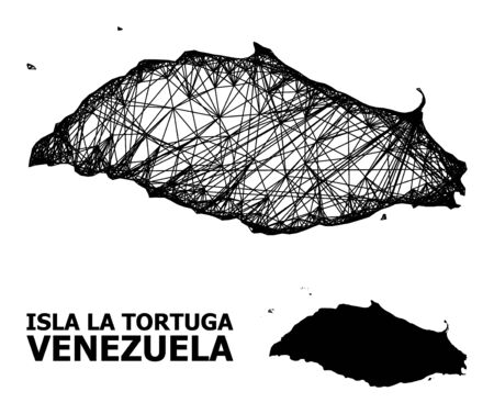 Web vector map of Isla La Tortuga. Linear frame 2D mesh in vector format, geographic template for educational compositions. map of Isla La Tortuga are isolated on a white background.のイラスト素材