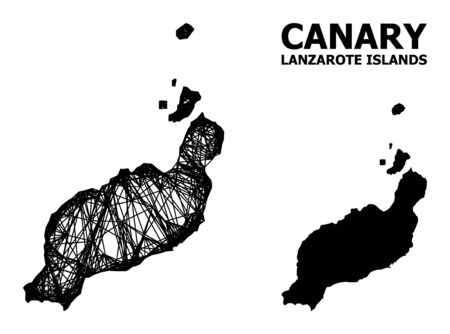 Net vector map of Lanzarote Islands. Wire carcass 2D network in vector format, geographic template for patriotic compositions. map of Lanzarote Islands are isolated on a white background.のイラスト素材