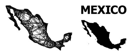 Web vector map of Mexico. Linear carcass 2D network in  vector format, geographic model for economics purposes. map of Mexico are isolated on a white background.のイラスト素材