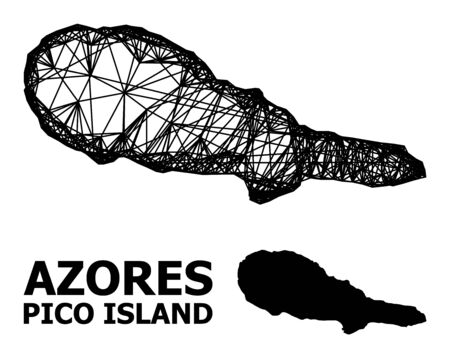 Net vector map of Pico Island. Wire carcass 2D mesh in vector format, geographic template for patriotic concepts. map of Pico Island are isolated on a white background.のイラスト素材