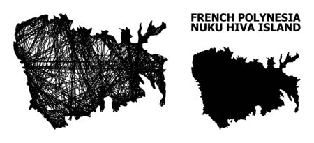 Web vector map of Nuku Hiva Island. Wire frame 2D network in vector format, geographic model for economics compositions. map of Nuku Hiva Island are isolated on a white background.のイラスト素材